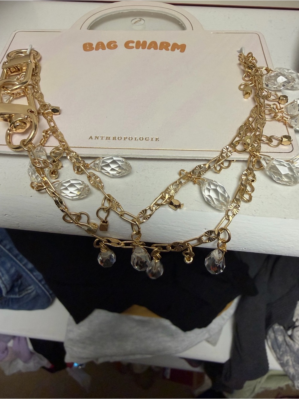 Anthropologie Gold and Clear Crystal Dangle Bracelet